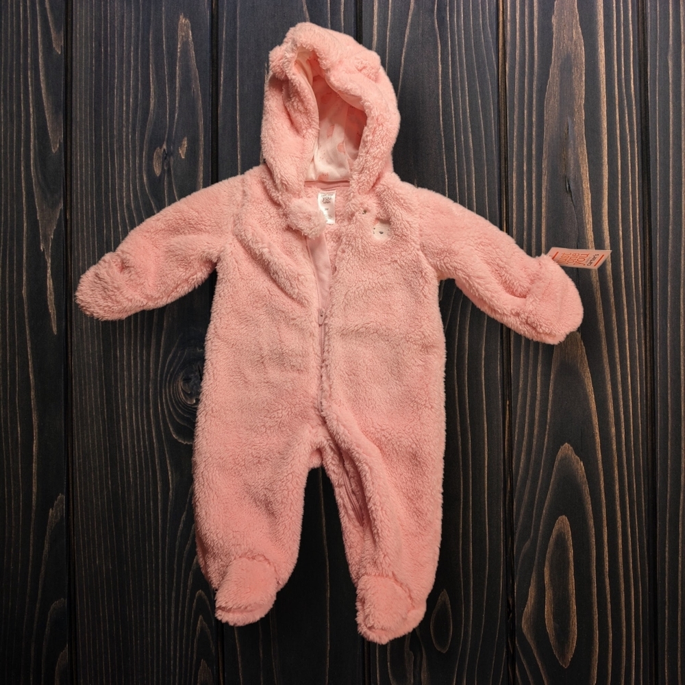 Carters- Baby Girl Just One You Size 3M Bunting Snowsuit Zip Hooded Pink Plush